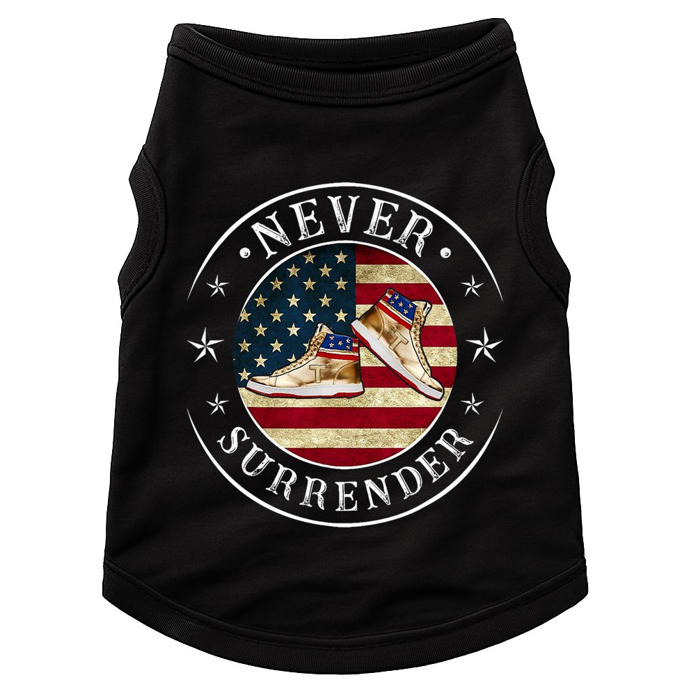 Never Surrender Gold Sneaker Donald Trump 4th Of July Gift Doggie Tank