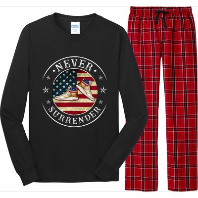 Never Surrender Gold Sneaker Donald Trump 4th Of July Gift Long Sleeve Pajama Set