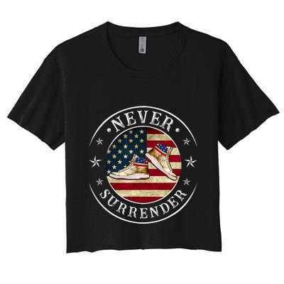 Never Surrender Gold Sneaker Donald Trump 4th Of July Gift Crop Top