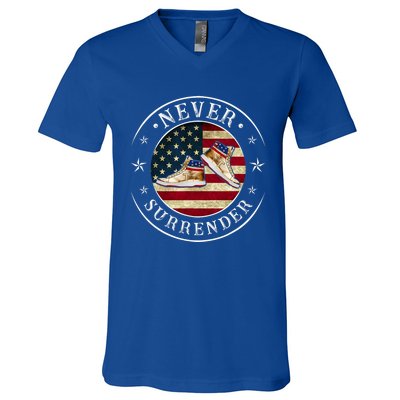 Never Surrender Gold Sneaker Donald Trump 4th Of July Gift V-Neck T-Shirt