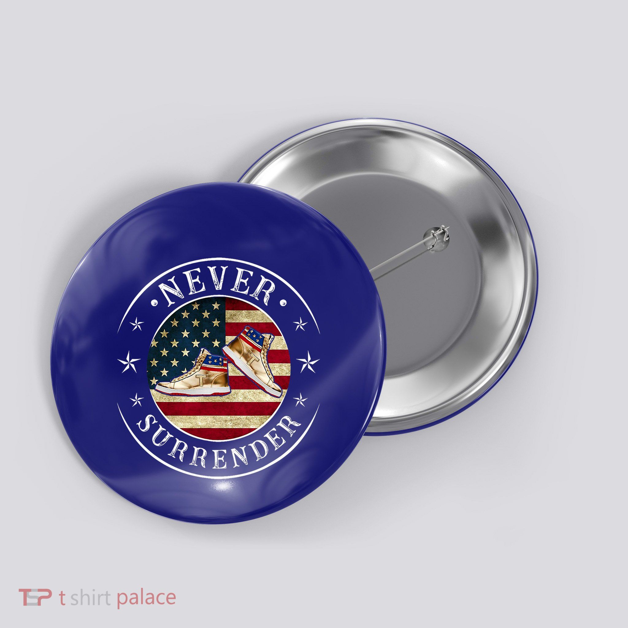 Never Surrender Gold Sneaker Donald Trump 4th Of July Gift Button