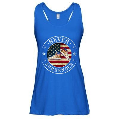 Never Surrender Gold Sneaker Donald Trump 4th Of July Gift Ladies Essential Flowy Tank