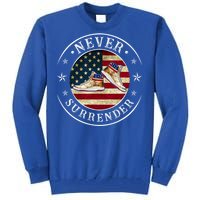 Never Surrender Gold Sneaker Donald Trump 4th Of July Gift Tall Sweatshirt