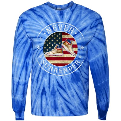 Never Surrender Gold Sneaker Donald Trump 4th Of July Gift Tie-Dye Long Sleeve Shirt