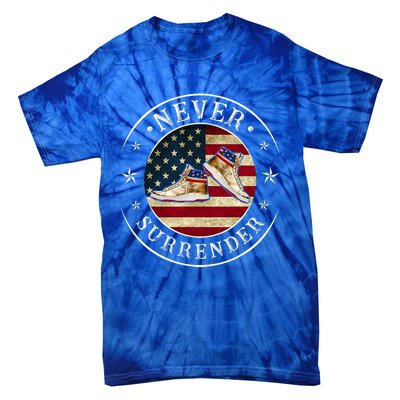 Never Surrender Gold Sneaker Donald Trump 4th Of July Gift Tie-Dye T-Shirt