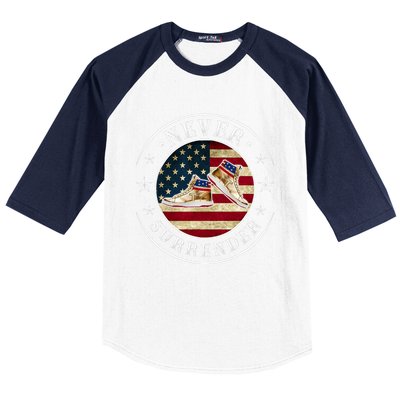 Never Surrender Gold Sneaker Donald Trump 4th Of July Gift Baseball Sleeve Shirt