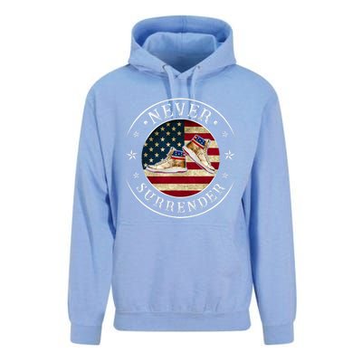 Never Surrender Gold Sneaker Donald Trump 4th Of July Gift Unisex Surf Hoodie