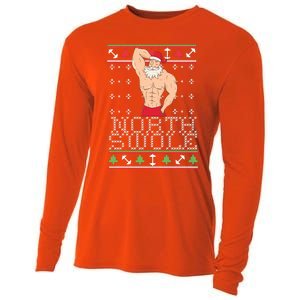 North Swole Great Gift Ugly Christmas Sweater Fit Sexy Santa Cooling Performance Long Sleeve Crew