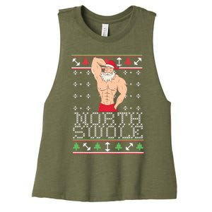 North Swole Great Gift Ugly Christmas Sweater Fit Sexy Santa Women's Racerback Cropped Tank