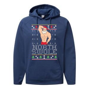 North Swole Great Gift Ugly Christmas Sweater Fit Sexy Santa Performance Fleece Hoodie