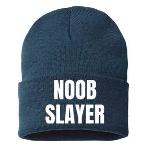 Noob Slayer Gamer Video Games Sustainable Knit Beanie