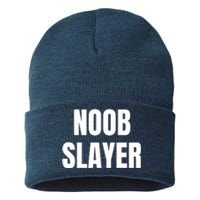 Noob Slayer Gamer Video Games Sustainable Knit Beanie