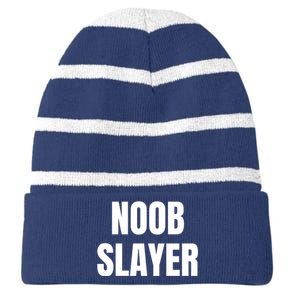 Noob Slayer Gamer Video Games Striped Beanie with Solid Band