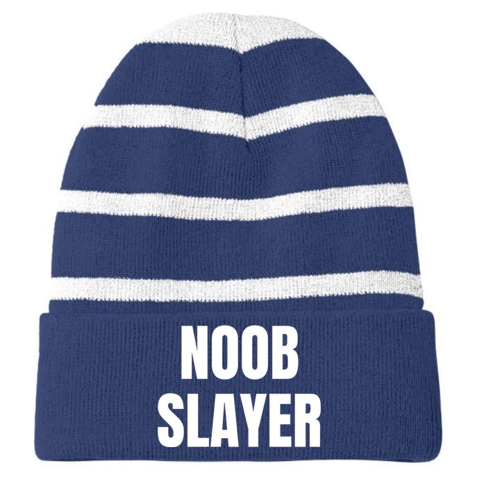 Noob Slayer Gamer Video Games Striped Beanie with Solid Band