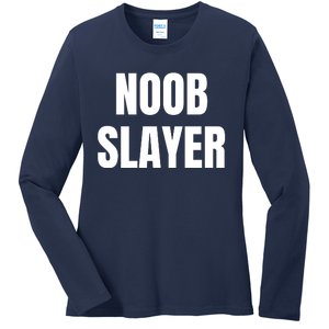 Noob Slayer Gamer Video Games Ladies Long Sleeve Shirt