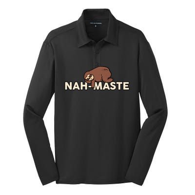 Nahgiftmaste Sloth Gift Magical Nahmaste Meditation Yoga Sloth Pun Gift Silk Touch Performance Long Sleeve Polo