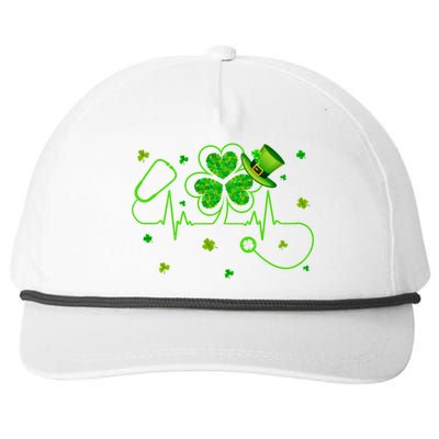 Nurse Stethoscope Heartbeat St Patricks Day Shamrock Nursing Gift Snapback Five-Panel Rope Hat