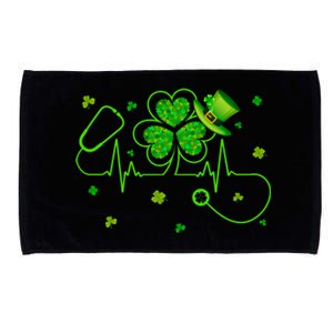 Nurse Stethoscope Heartbeat St Patricks Day Shamrock Nursing Gift Microfiber Hand Towel