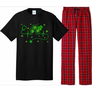 Nurse Shamrock Heartbeat Stethoscope Saint Patricks Day Gift Pajama Set