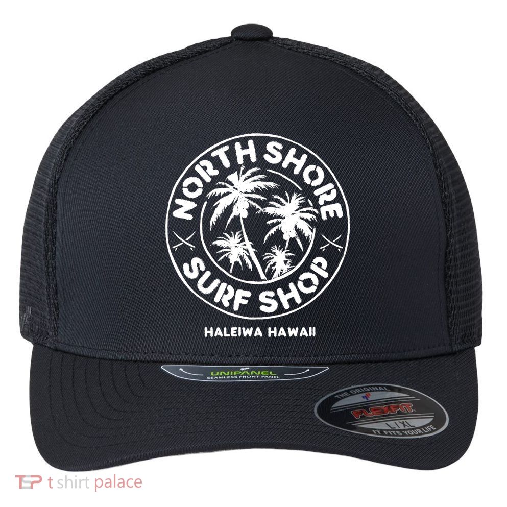North Shore Hawaii Surf Shop Vintage Style Cute Gift Flexfit Unipanel Trucker Cap