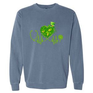 Nurse Stethoscope Heart Shamrock Irish Nurse St Patricks Day Gift Garment-Dyed Sweatshirt