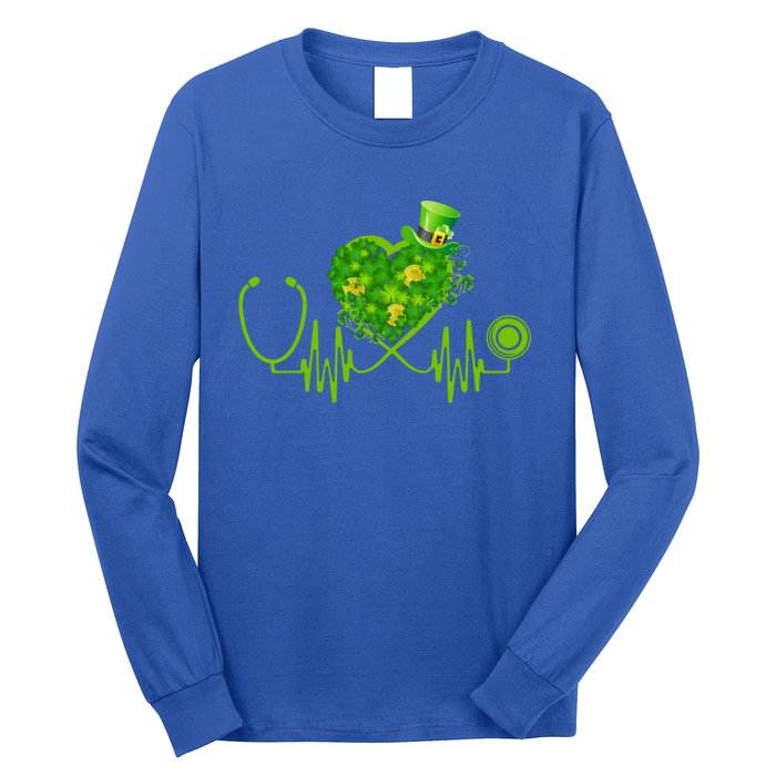 Nurse Stethoscope Heart Shamrock Irish Nurse St Patricks Day Gift Long Sleeve Shirt