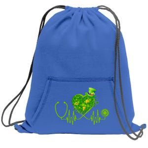 Nurse Stethoscope Heart Shamrock Irish Nurse St Patricks Day Gift Sweatshirt Cinch Pack Bag