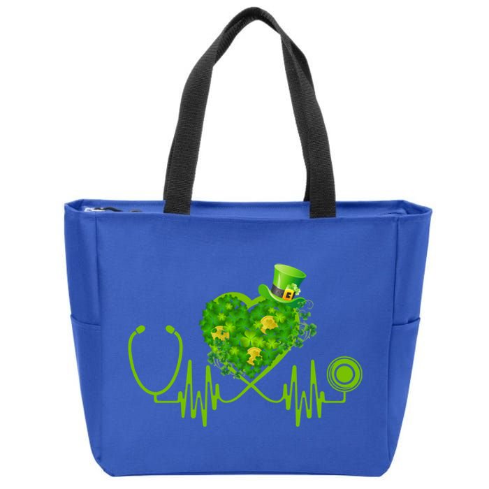 Nurse Stethoscope Heart Shamrock Irish Nurse St Patricks Day Gift Zip Tote Bag