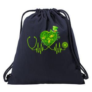 Nurse Stethoscope Heart Shamrock Irish Nurse St Patricks Day Gift Drawstring Bag