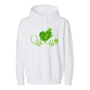 Nurse Stethoscope Heart Shamrock Irish Nurse St Patricks Day Gift Garment-Dyed Fleece Hoodie