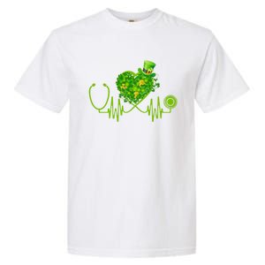 Nurse Stethoscope Heart Shamrock Irish Nurse St Patricks Day Gift Garment-Dyed Heavyweight T-Shirt