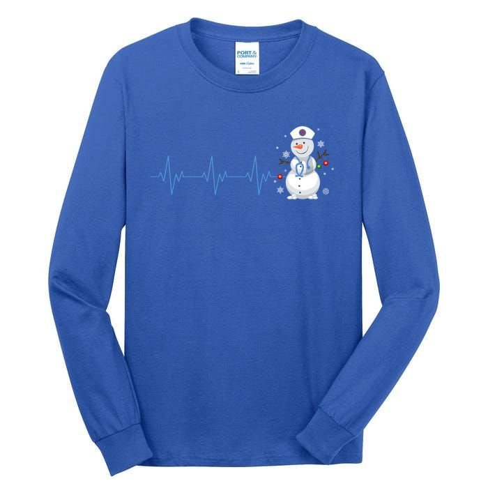 Nurse Snow Heartbeat Christmas Nursing Gift Tall Long Sleeve T-Shirt