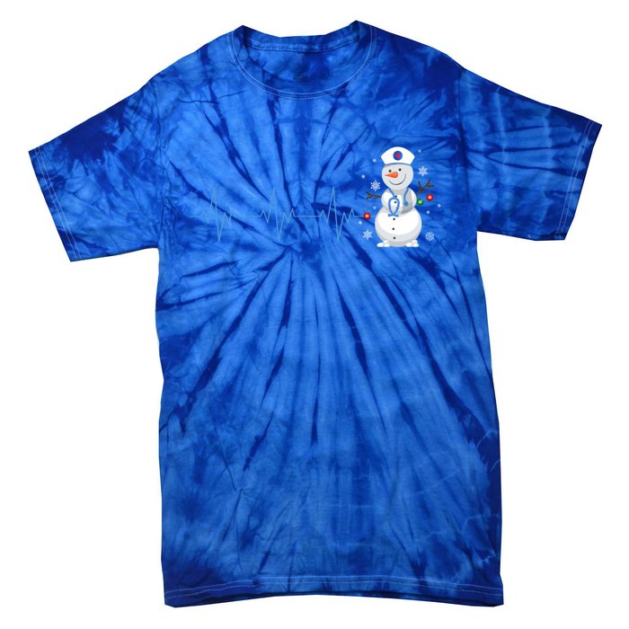 Nurse Snow Heartbeat Christmas Nursing Gift Tie-Dye T-Shirt