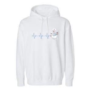 Nurse Snow Heartbeat Christmas Nursing Gift Garment-Dyed Fleece Hoodie