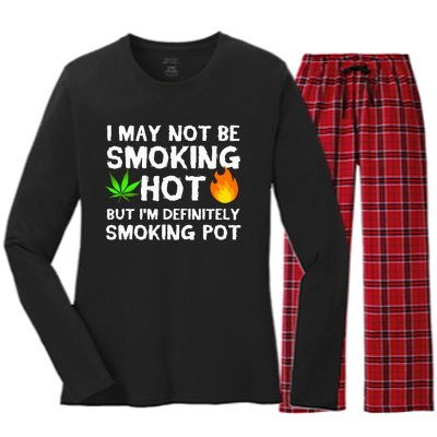 Not Smoking Hot But Definitely Smoking Pot  Weed Leaf Joke Women's Long Sleeve Flannel Pajama Set 