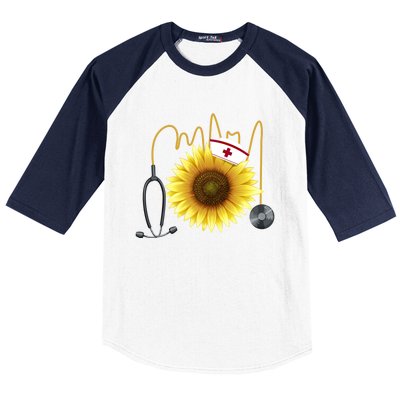 Nurse Sunflower Heartbeat Gift Design For Nurses Gift Baseball Sleeve Shirt