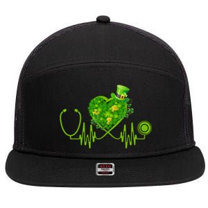 Nurse Stethoscope Heart Shamrock Irish Nurse St Patricks Day Gift 7 Panel Mesh Trucker Snapback Hat