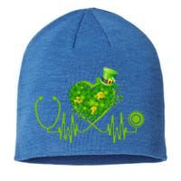 Nurse Stethoscope Heart Shamrock Irish Nurse St Patricks Day Gift Sustainable Beanie