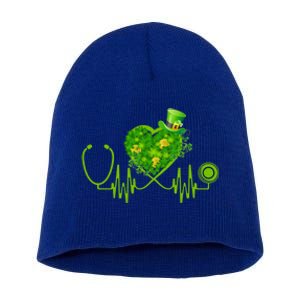 Nurse Stethoscope Heart Shamrock Irish Nurse St Patricks Day Gift Short Acrylic Beanie