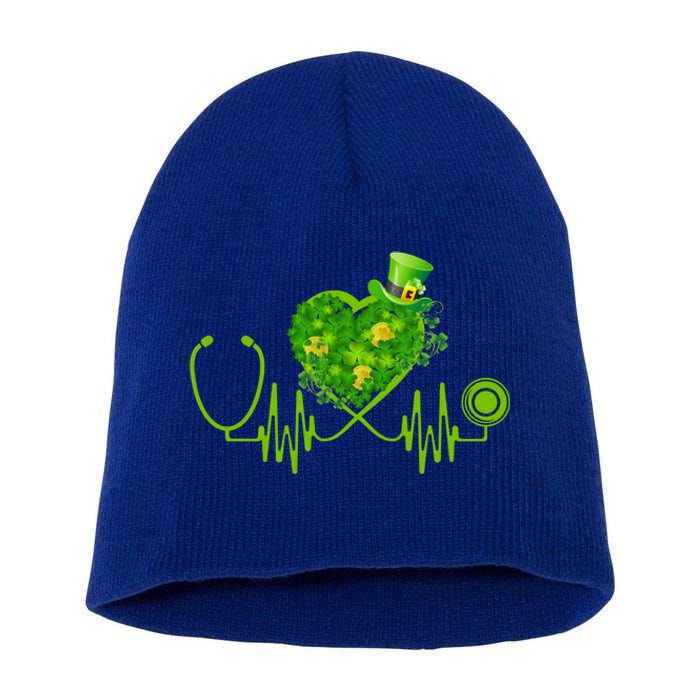 Nurse Stethoscope Heart Shamrock Irish Nurse St Patricks Day Gift Short Acrylic Beanie