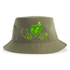 Nurse Stethoscope Heart Shamrock Irish Nurse St Patricks Day Gift Sustainable Bucket Hat