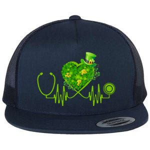 Nurse Stethoscope Heart Shamrock Irish Nurse St Patricks Day Gift Flat Bill Trucker Hat