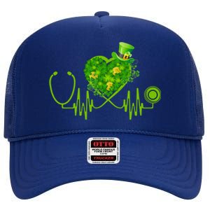 Nurse Stethoscope Heart Shamrock Irish Nurse St Patricks Day Gift High Crown Mesh Back Trucker Hat