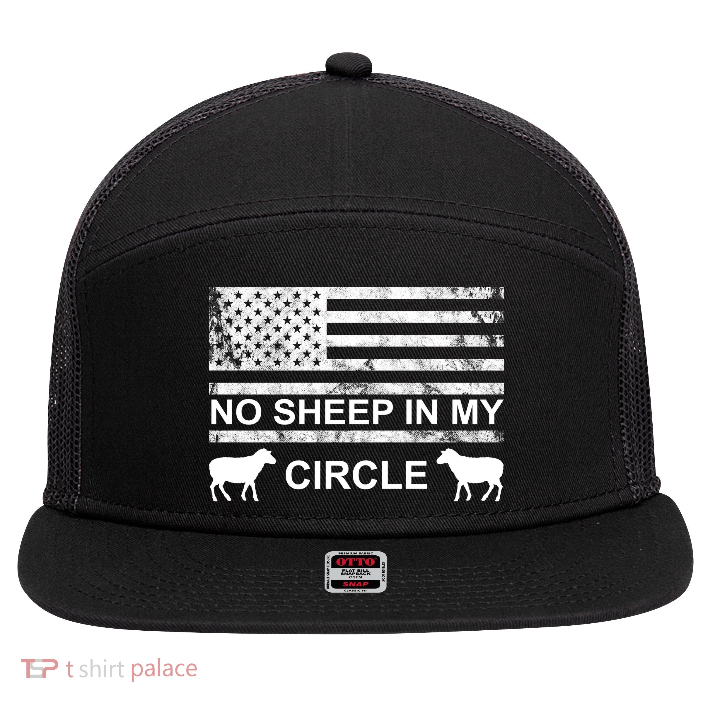 No Sheep In My Circle Vintage American Flag 7 Panel Mesh Trucker Snapback Hat