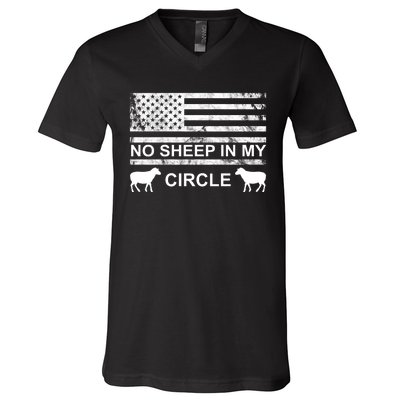 No Sheep In My Circle Vintage American Flag V-Neck T-Shirt