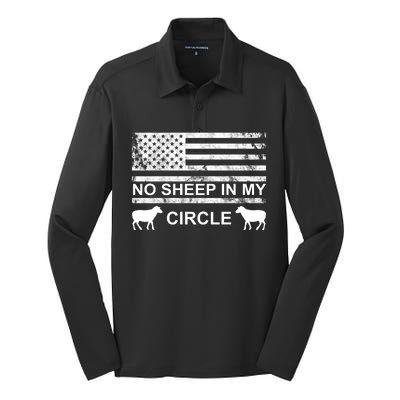 No Sheep In My Circle Vintage American Flag Silk Touch Performance Long Sleeve Polo