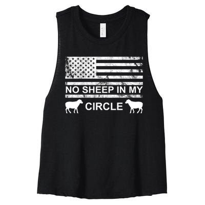 No Sheep In My Circle Vintage American Flag Women's Racerback Cropped Tank