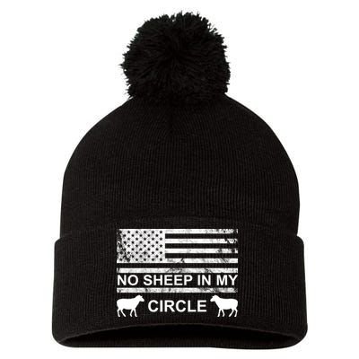 No Sheep In My Circle Vintage American Flag Pom Pom 12in Knit Beanie