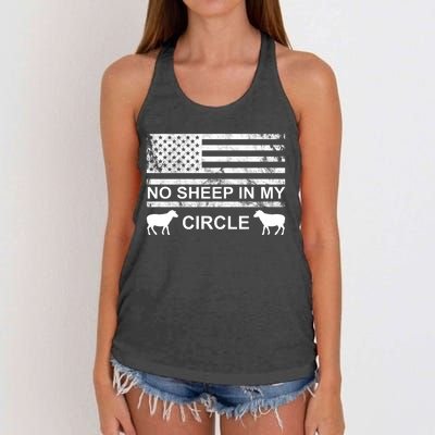 No Sheep In My Circle Vintage American Flag Women's Knotted Racerback Tank