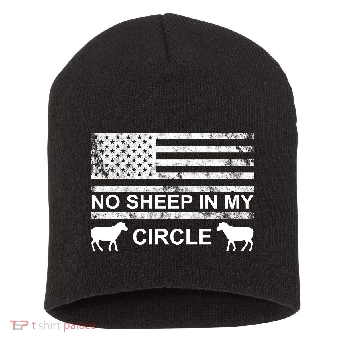 No Sheep In My Circle Vintage American Flag Short Acrylic Beanie